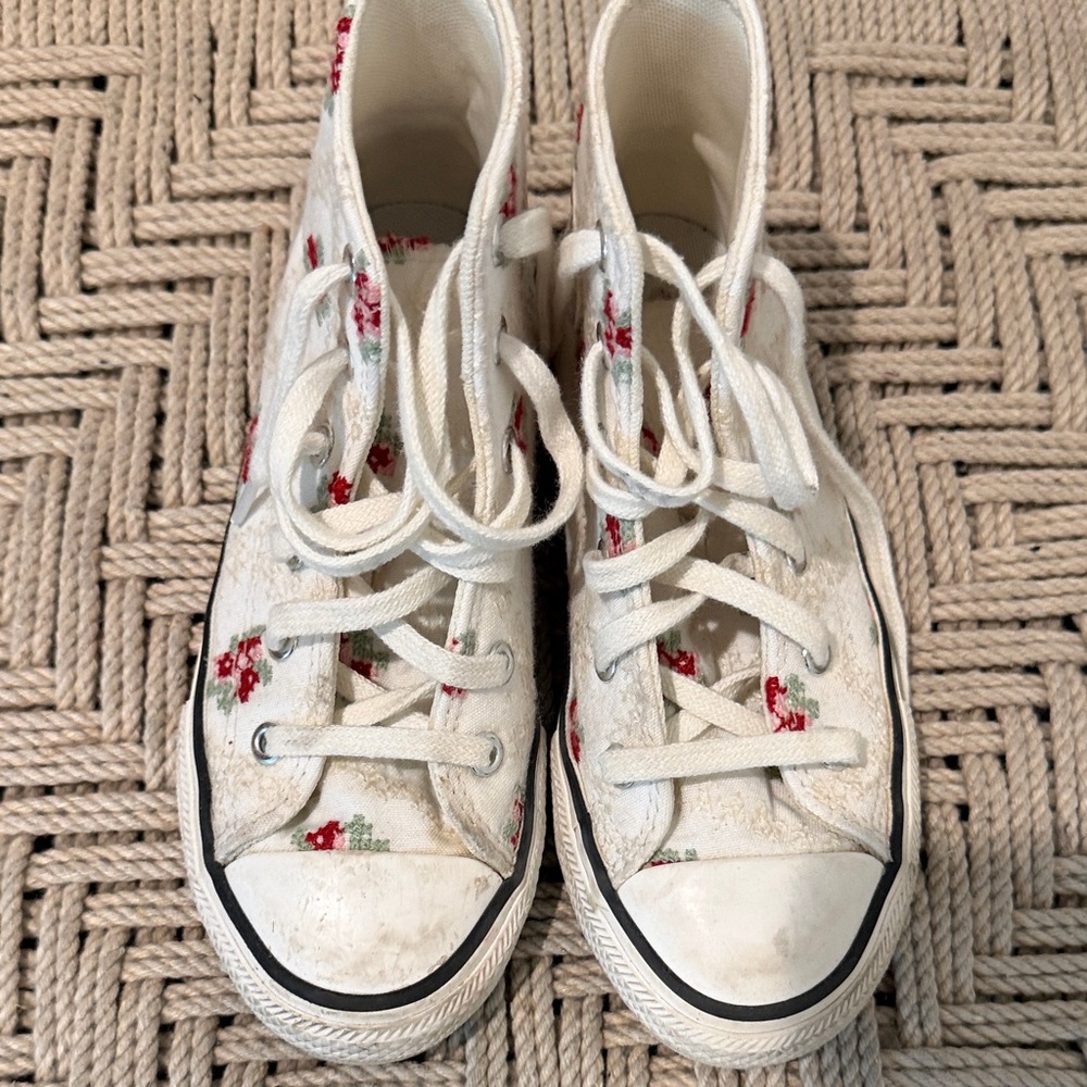 Converse Kids Sneakers in White with Red Floral Pattern